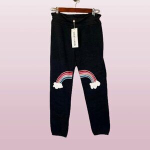 Wildfox Kids Navy Sweatpants Rainbow Graphic Design Knees NEW XL Size 14-16 NWT